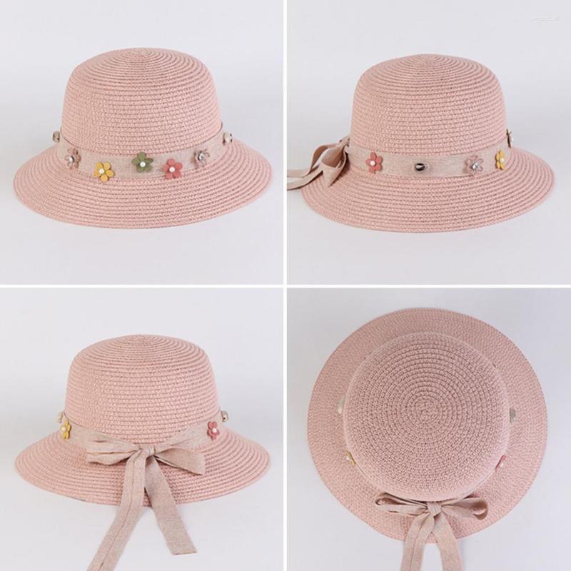 

Wide Brim Hats Lady Beach Hat Trendy Solid Color Bandage Fishing Women Straw For Adult Summer Sun, White