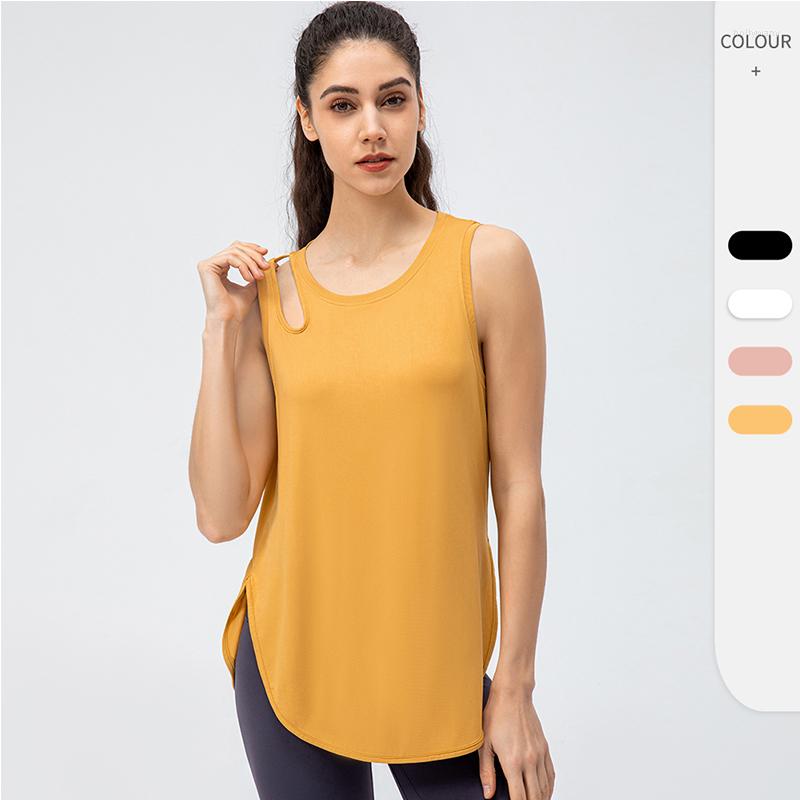 

Active Shirts Sexy Shoulder Cutout Fitness Yoga Top Women's Sleeveless Sports Shirt Tank Quick Dry Loose Running Training T, Black