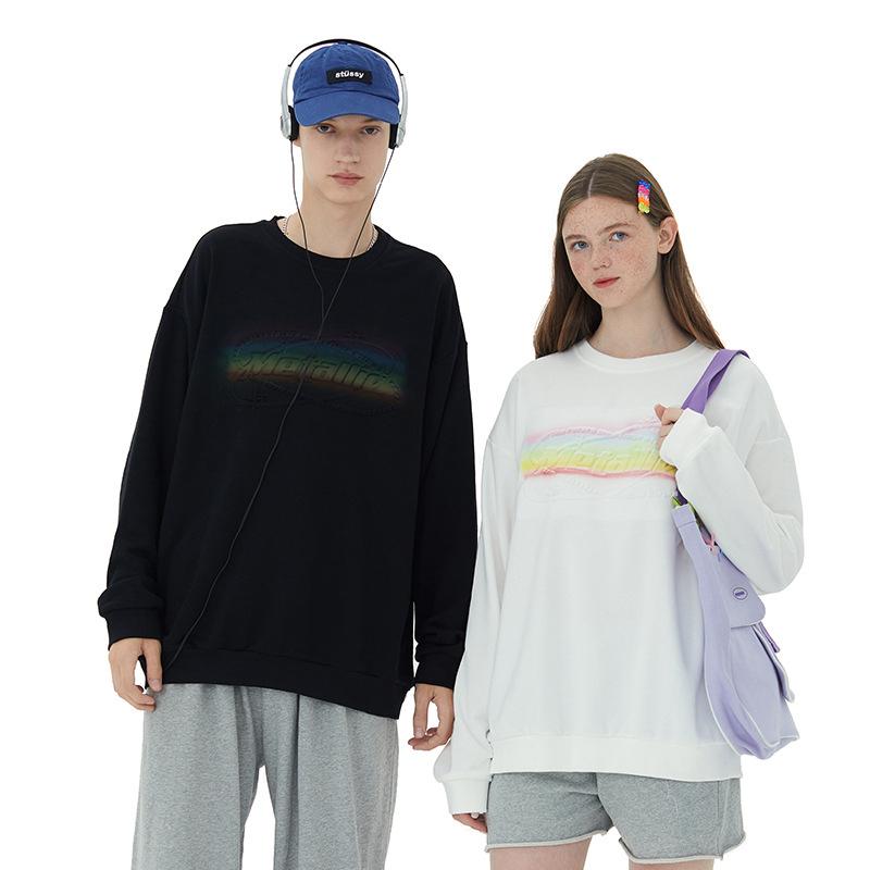 

Men's Hoodies & Sweatshirts Japanese Harajuku Embossed Letter Rainbow Sweatshirt For Men And Women Urban Streetwear Oversized Crewneck Cotto, Black