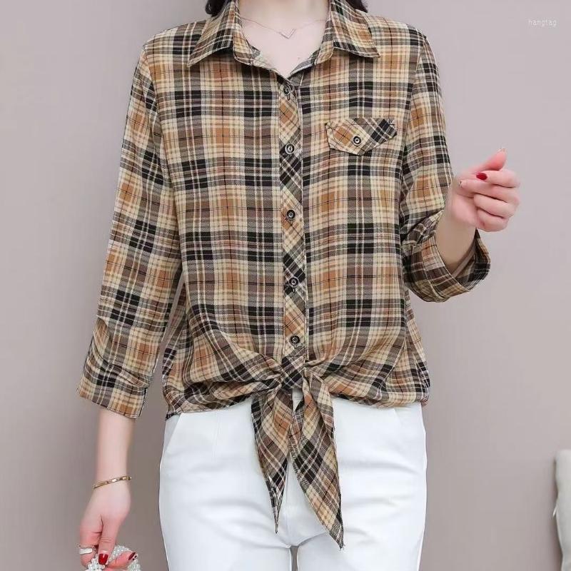

Women's Blouses Female Cotton Plaid Shirts Women Casual Loose Tops And Ladies Short Sleeve Chiffon Large Size Pocket Blouse Top G185, Red