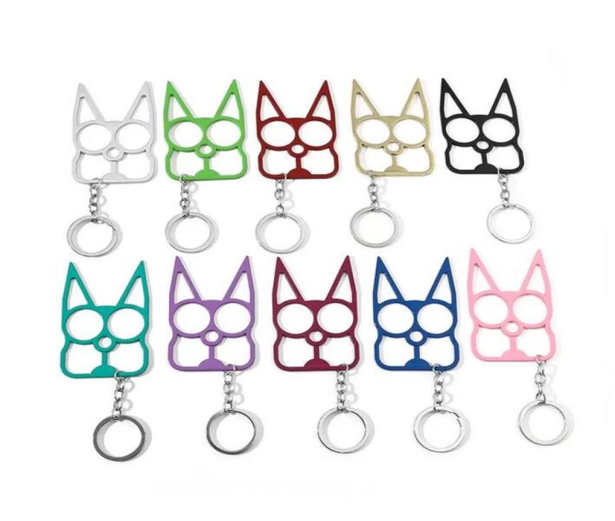 

Multifunctional Defense Cat Keychain Cartoon Cats Finger Tiger Set Two Buckle Selfdefense Broken Windows Machine Buckle Pendant f2601057