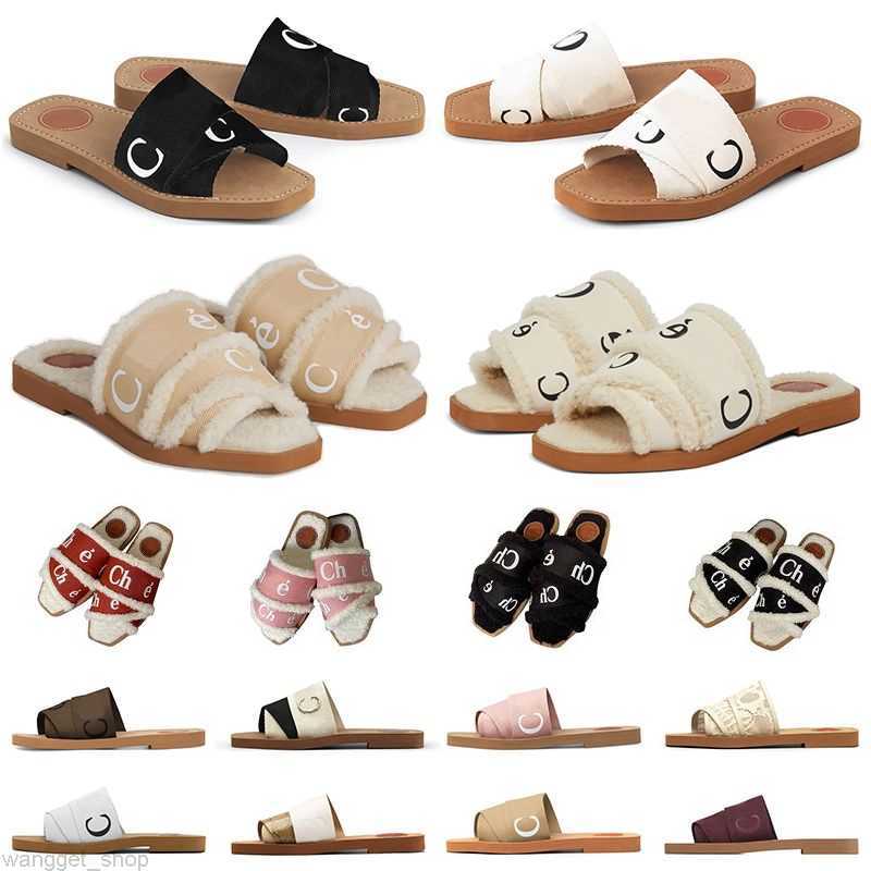 

men women slides sandals designer slippers Woody flat mule in canvas shearling-lined White Black Grey Pink Olive fur mens summer sandal good, Item #12