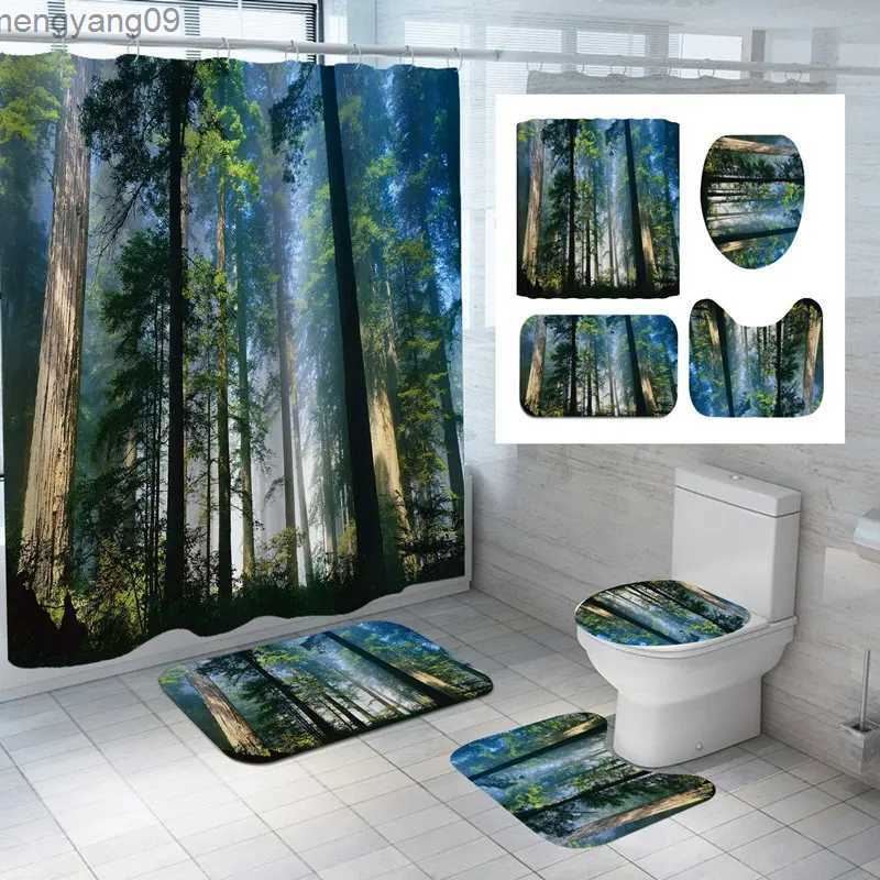 Shower Curtains Tree Shower Curtain Ice And Snow Ash Forest Print Bath Mat Set Waterproof Carpets Bathroom Decorative Bath Curtains With L260524-image-920933793