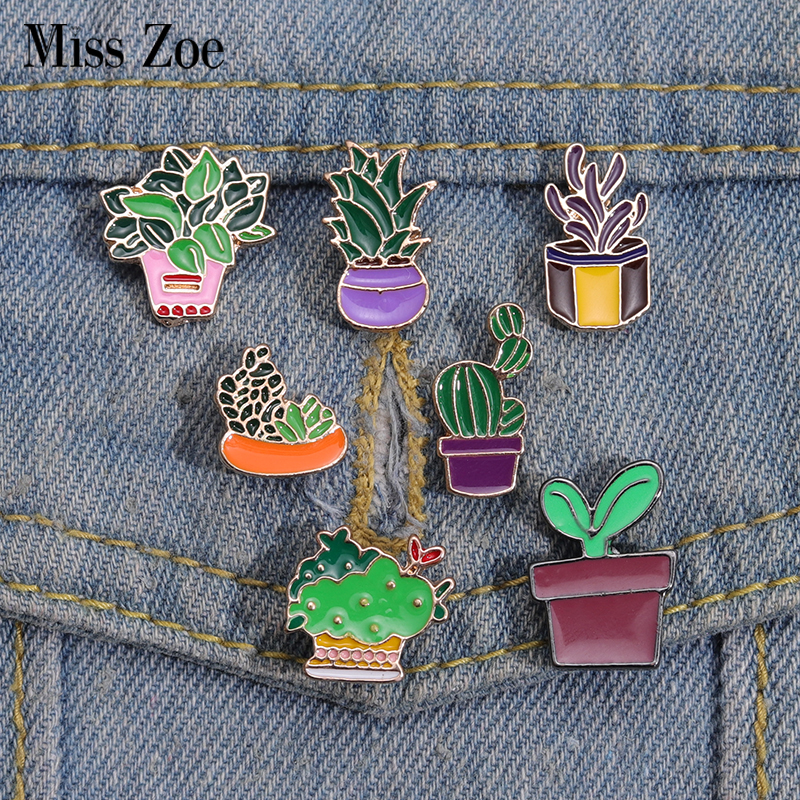 

Mini Potted Plants Enamel Pins Custom Cactus Aloe Brooches Lapel Badges Cartoon Jewelry Gift for Kids Friends