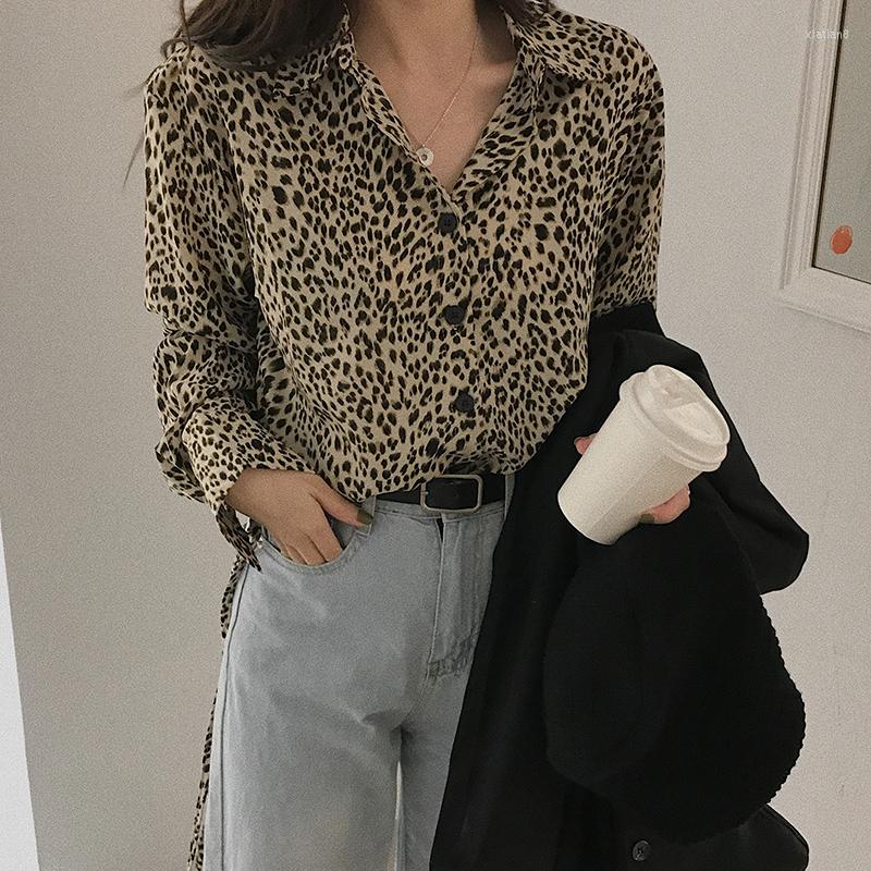 

Women's Blouses Women's Shirts Ulzzang Korean Vintage Arrival Ins Handsome Leopard Print Shirt Lapel Classic Female Cardigan For Women, Multi