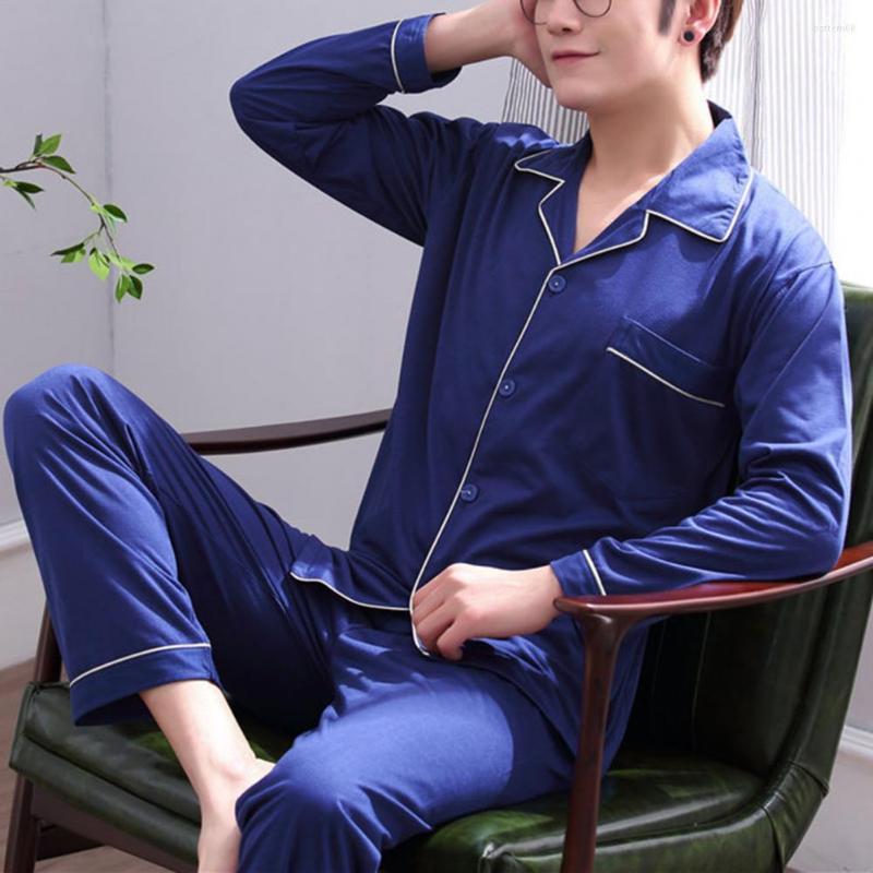 

Men's Sleepwear Men Pajama Sets Satin Pijamas Turn-down Collar Long Sleeve Spring Nightwear Male 2 Pieces Homewear Pijama Hombre, Blue
