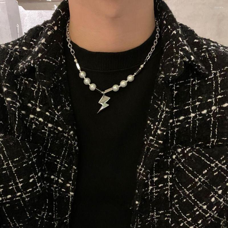 

Choker Hip-hop Cool Pendant Necklace For Men Titanium Steel Beaded Chain Pearl Clavicle Male Jewelry Accessories