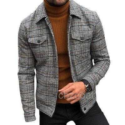 

Mens Casual Classic Plaid Long Sleeve Jacket Slim Fit Autumn Winter Coats Outfits Latest Style 5S7K, Gray