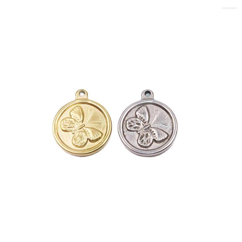 

Charms 5pcs 15mm Wholesell Casting Stainless Butterfly Coin Pendant DIY Necklace Earrings Bracelets Unfading Colorless