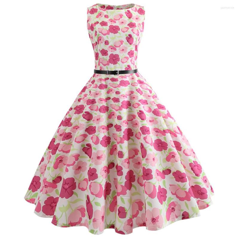 

Casual Dresses Women Summer Dress Clothing Floral Robe Femme Tunic Elegant Vintage Rockabilly Swing Vestidos, Hot pink