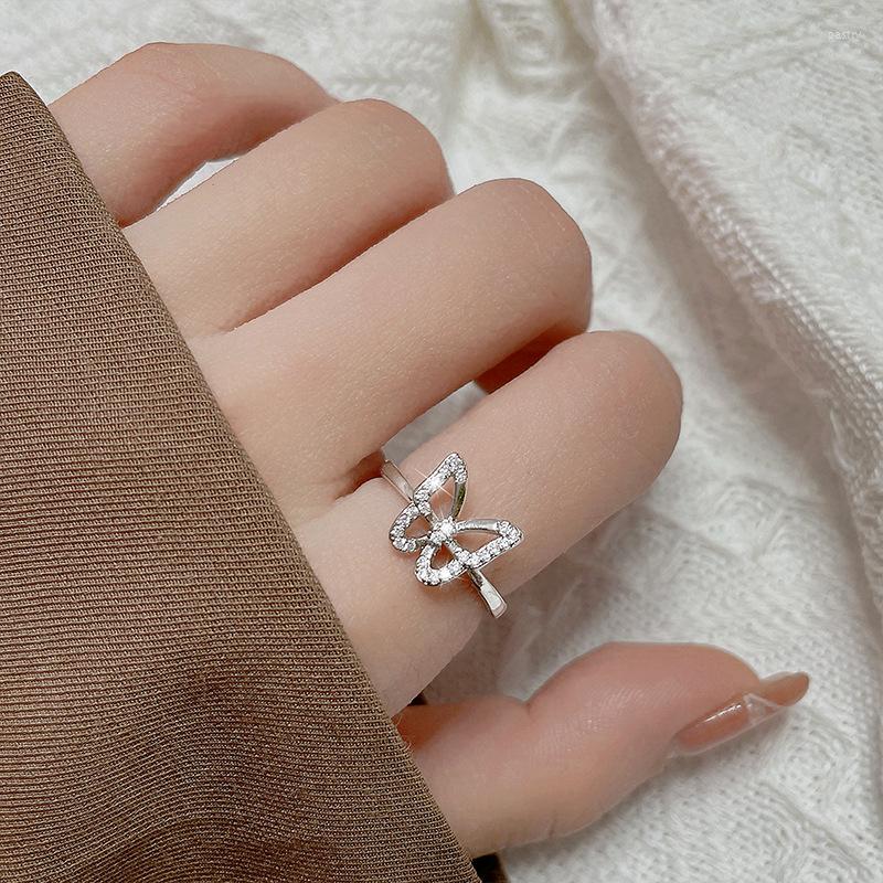 

Cluster Rings Butterfly Wed Band Ring Finger Jewelry Women Korean Jewelri Couple Promise Zircon Brand Accessories Adjustable Wedding Emo