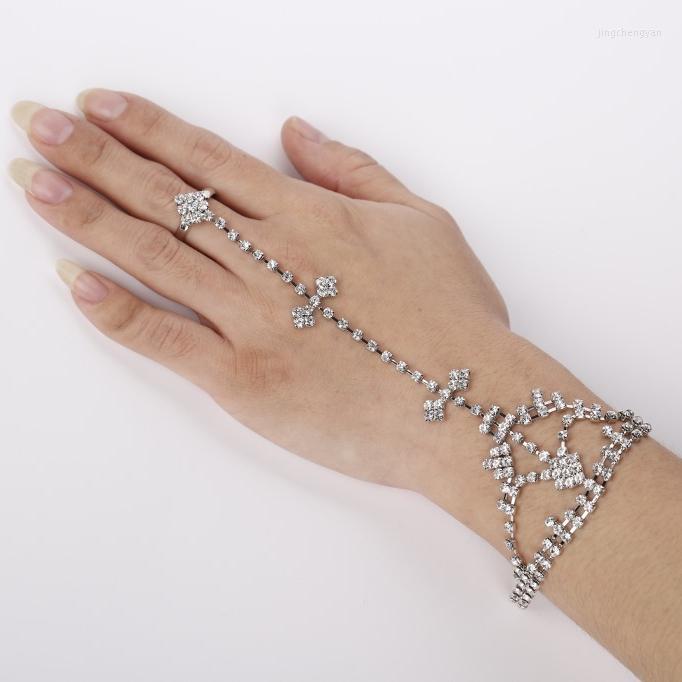 

Bangle Rhinestone Skeleton Finger Ring Bracelets Crystal Hand Charm Jewelry For Women Wedding