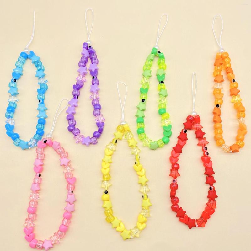 

Keychains Summer Beach Mobile Phone Anti Theft Chain 2023 Trendy Acrylic Beads Pearl Charm Heart Star Eye Keychain Accessory