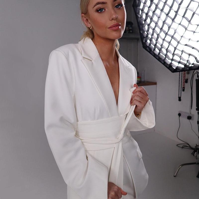 

Women' Suits 2023 Women Fashion Casual Blazer Spring Solid Color Long-sleeved Cardigan Tie Belt Tunic Jacket Female Slim Coat Y2k, Blue