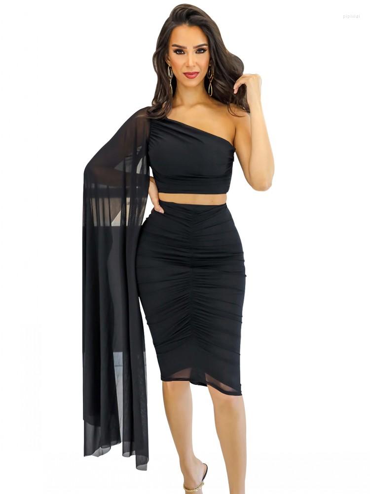 

Work Dresses Sexy Outfits For Woman Two-piece Set Summer Skirt Matching Sets Fashion Solid Color Sleeveless Crop Top And Wrap Suit, Black