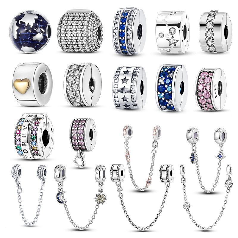 

Silver Clasp 925 Silver charms CZ Zircon pave Pattern Clip pendant Daisy Beads Stopper fit Original Pandora Bracelet designer Jewelry