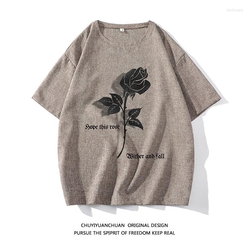 

Men's T Shirts Ink Rose Oversized Clothing Men's Fashion Cotton Linen Shirt Gentlemen's Classic Top For Relaxed Comfort And, Black