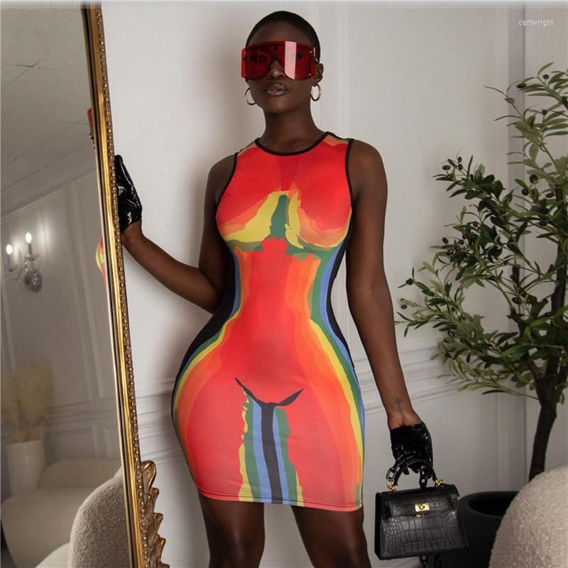 

Casual Dresses Women' Summer Recommended Sleeveless Round Neck Fashion Temperament Tight Street Trend Unique Printed Dress, Multi