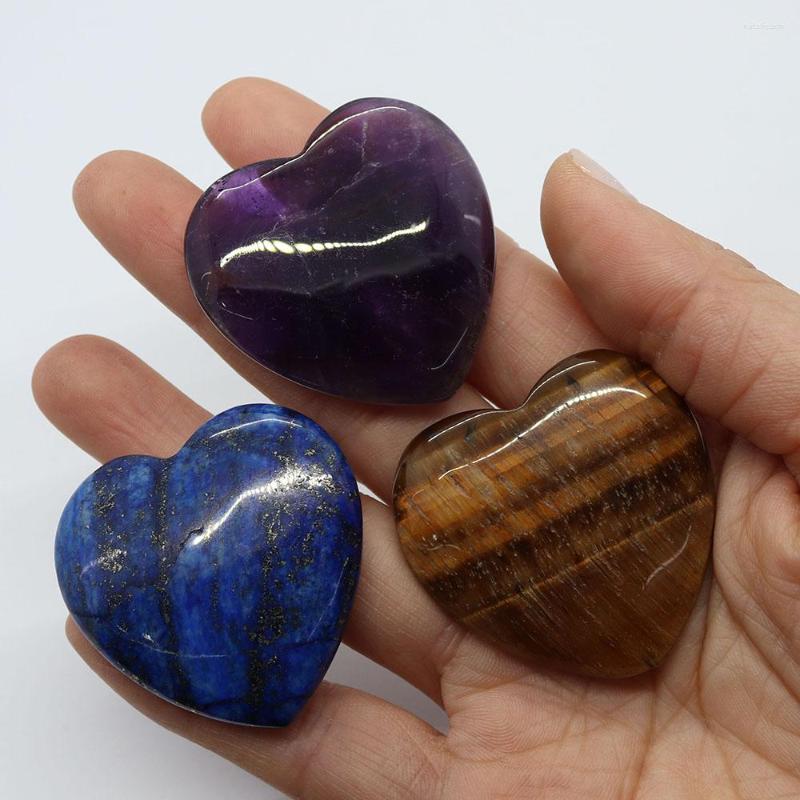 

Charms Natural Stone Peach Heart Shaped Loose Beads Non-porous Agate Fashion For DIY Making Gifts Tiger Eye Amethyst 40mm