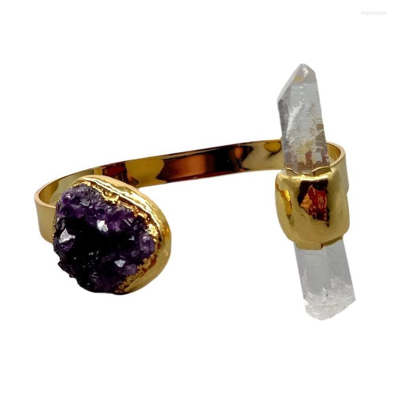 

Bangle Natural Amethyst Druzy Cluster White Quartz Bracelet Adjustable