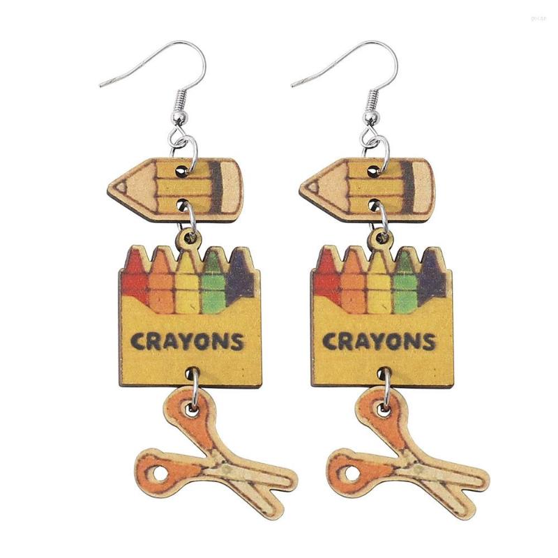 

Stud Earrings Wooden School Teaching Manual Utensils Pencil Scissors Teacher Female Initial Hoop For Women Pack