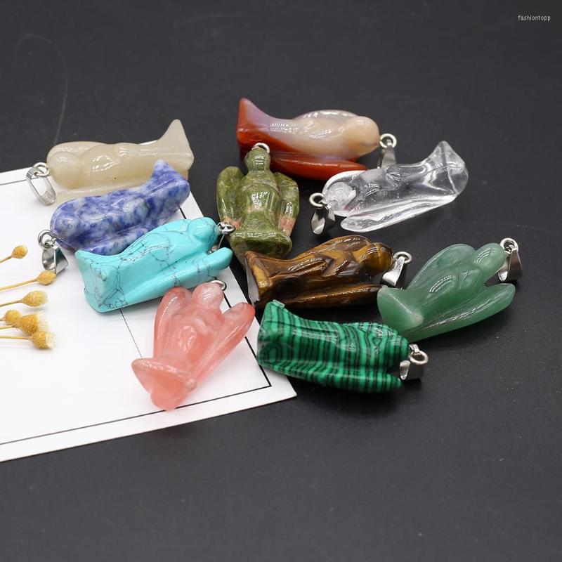 

Pendant Necklaces Natural Stone Charms Angel Shape Rose Quartz For Jewelry Making DIY Necklace Earrings Accessories 21x42mm