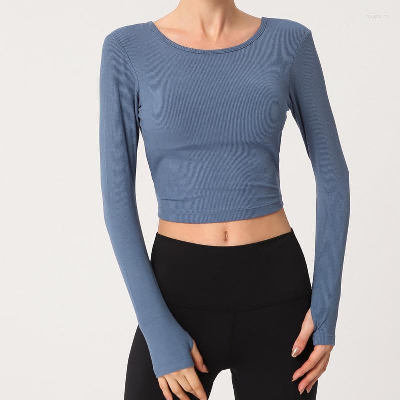 

Active Shirts Exquisite Workout Blouse Sexy Open Back Long Sleeve Crop Tops Women Gym Fitness Padded Sport Shirt Camisetas Mujer Manga Larga, Dailan