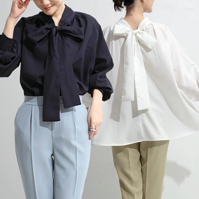 

Women's Blouses 2023 Spring Bow Collar Blouse Women Back Lace Up Temperament Lantern Sleeve For Striped Loose Shirts Blusas Tops, Pink