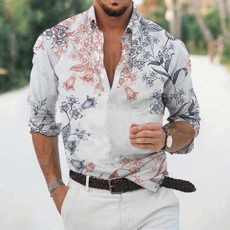 

Men's T Shirts Casual Men's Loose Lapel Geometric Print Long Sleeve Cuffs Button Port Style Floral Shirt Beach Mens Thermal, Beige