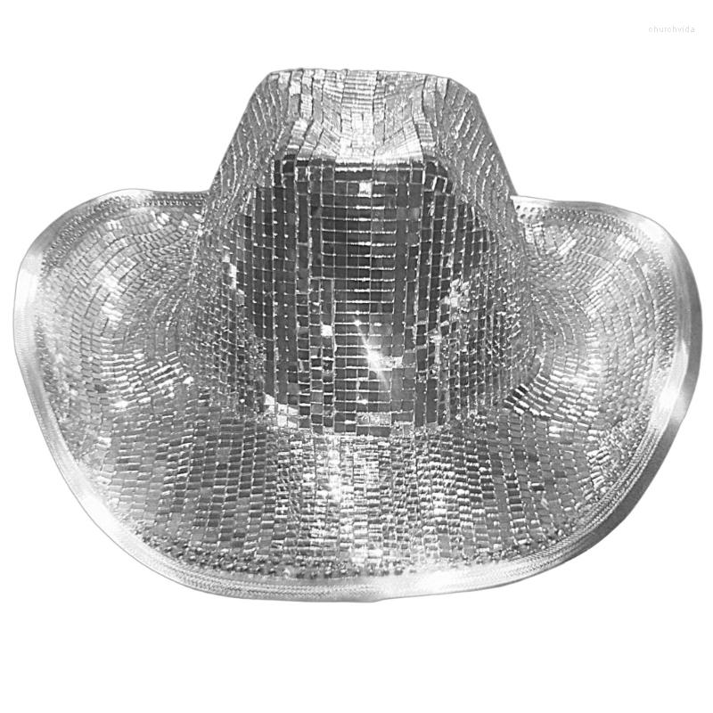 

Berets Disco Cowboy Hat Mirror DJs Sequin Glitter Balls Stunning Bachelorette Party, Silver