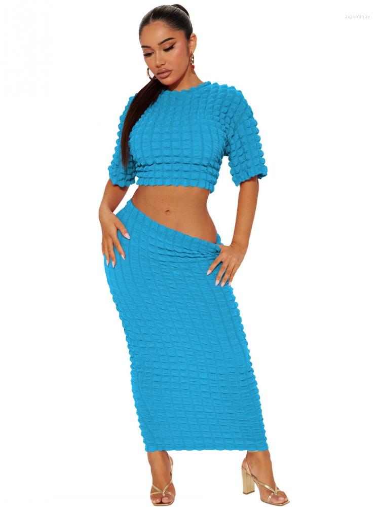 

Ethnic Clothing 2 Pieces Set Sexy Dashiki Africa Fashion Women Summer Female Tops Solid Color Half Sleeve And Elastic Waist Maxi Skirts