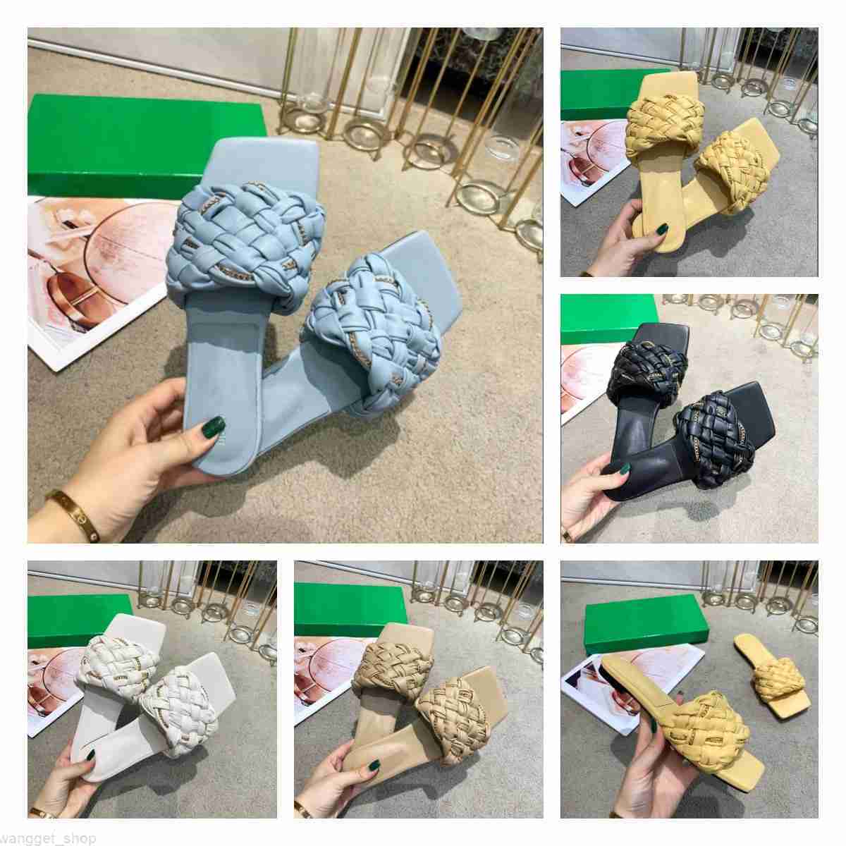 

2022 Designer DOT slipper Chain-braided leather sandals LIDO flip flop Intreccio leather flat sandal black yellow white brown size 35-42 good, Color 4