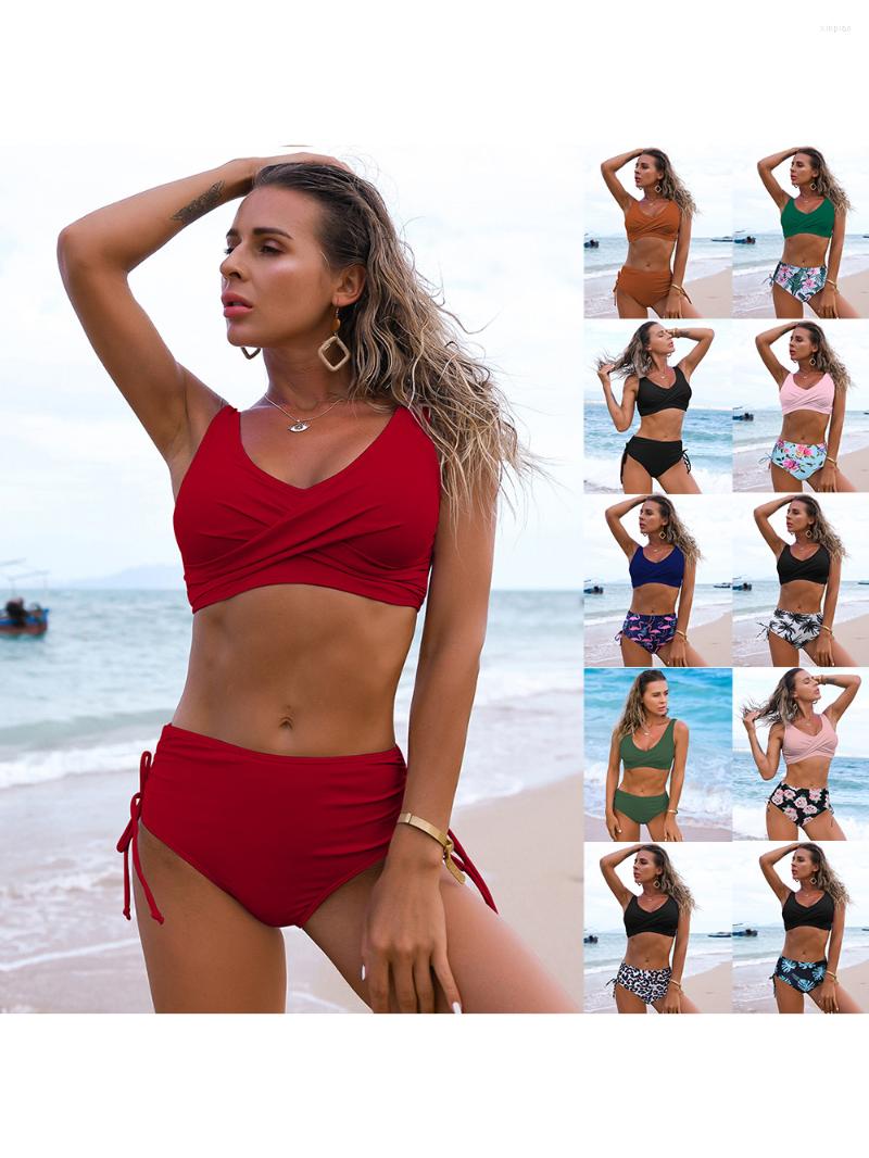 

Women' Swimwear 2023 Female Sexy Split Drawstring Bikini Spot Wholesale, Blackleaf