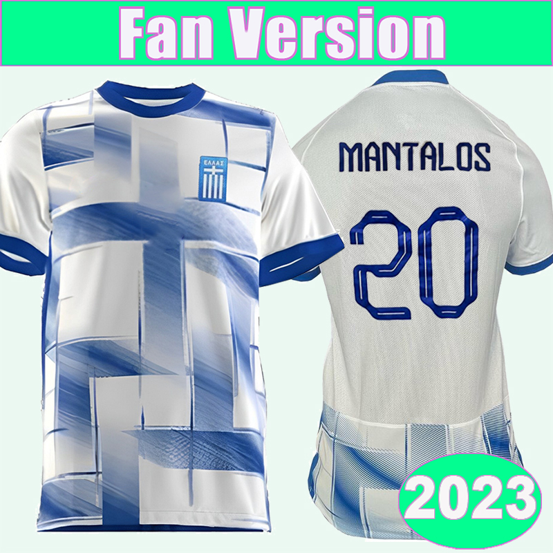 

2023 Greece MASOURAS Mens Soccer Jerseys FORTOUNIS BAKASETAS MANTALOS PELKAS TZAVELLAS Home Blue and White Football Shirts Short Sleeve Uniforms, Qm13320 2023 home no patch
