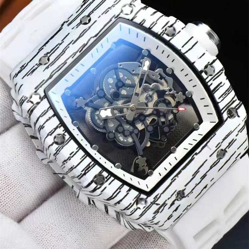 

Luxury milles New Richards Cutout Transparent Bottom Glow Fashion Cool Wine Bucket Silicone Tape Personality Quartz Watch Men ayw, Black shell green face