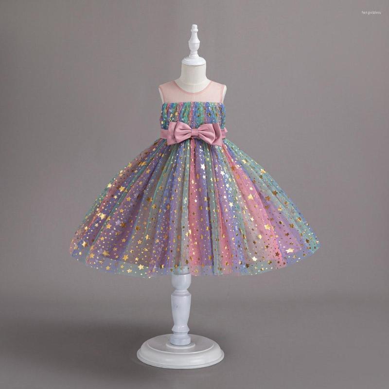 

Girl Dresses 3-10Years Kids Girls Dress Birthday Party Fashion Sleeveless Sequined Rainbow Tulle Bow Children Ball Gown Princess, Blue