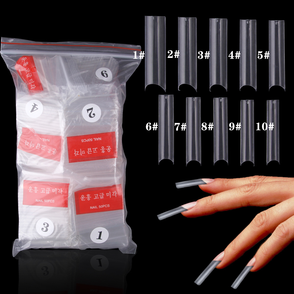 

False Nails 500Pcs/Bag Long C Curve Nail Tips Coffin Reusable Fake Nails Extension Tip Acrylic Gel Capsules French Square Shape Tools 230413, Black