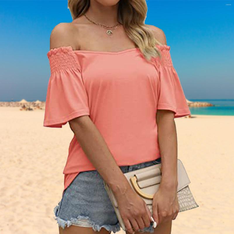 

Women' T Shirts Women Streetwear T-Shirt Fashion V-Neck Summer Blouses All-match Solid Color Short Ruffle Sleeve For Female Relaxed-Fit, Black