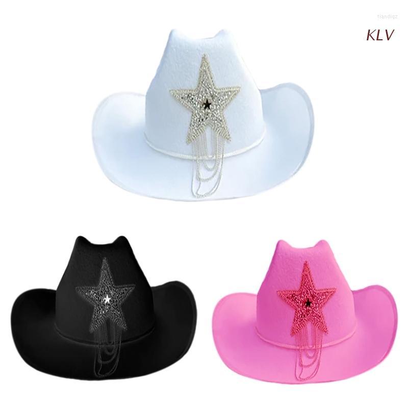 

Berets Disco Cowboy Hat Bride Bachelorette Party Cowgirl Bridal Fedoras, White
