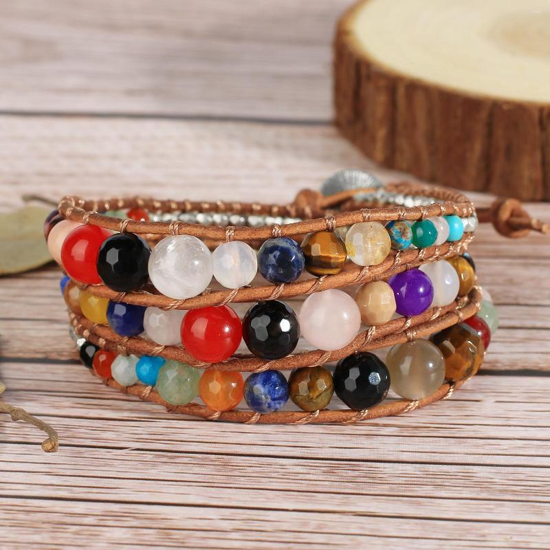 

Charm Bracelets KELITCH Crystal Beads Strand Leather 3 Wrap Bracelet Couple Bangles Chains Jewelry Bohemian Women Accessories