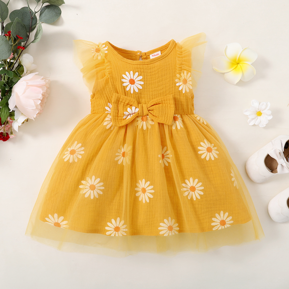 

Girl's Dresses 15 Years Kid Clothing Baby Girl Flowers Sleeveless Party Crew Neck Sweety Tutu Gauzy Summer Princess 230413, Gold