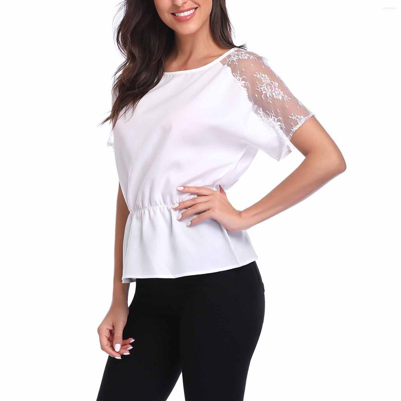 

Women's Blouses Elegant Women Lace Blouse Top Summer Short Sleeve Sexy Sheer Shirt Tunics, Purple