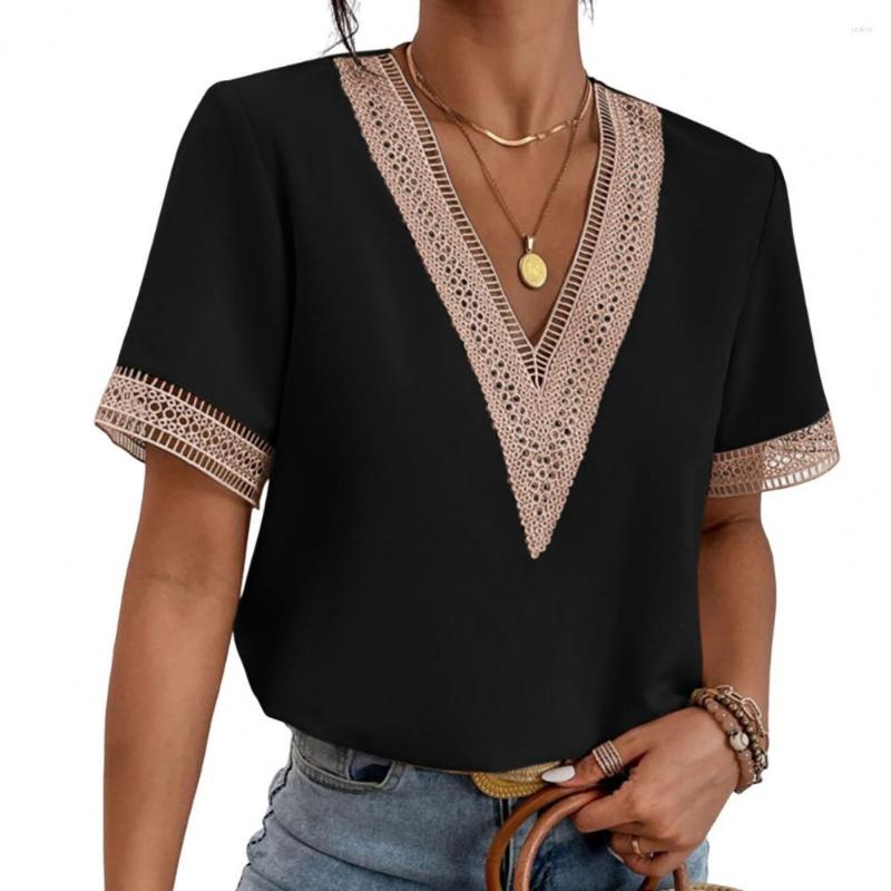 

Women' Blouses Summer T-shirt See-through Lady Casual Mid Length, Blue