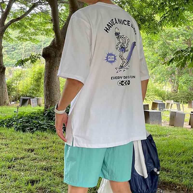 

Men's T Shirts SYUHGFA Fashion Casual Printing Men's Top Short Sleeve T-shirt Summer Round Collar Contrast Color Simple Male T-shirts, White