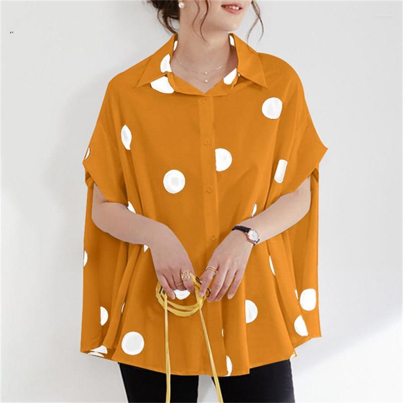 

Women' Blouses Oversized Women' Vintage Polka Dot Print Shirts Lapel Collar Buttons Beach Tops Summer 2023 Short Sleeve, Yellow