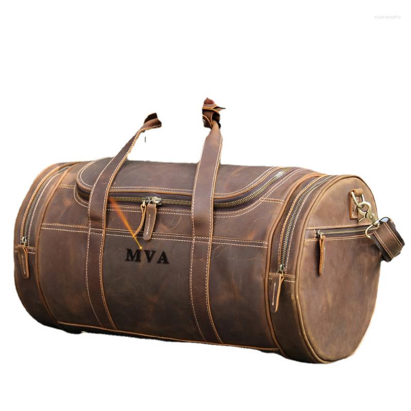 

Duffel Bags Leather Travel For Men Women Full Grain Overnight Weekend Sports Gym Duffle Hand Luggage Shoulder, 4008-coffee
