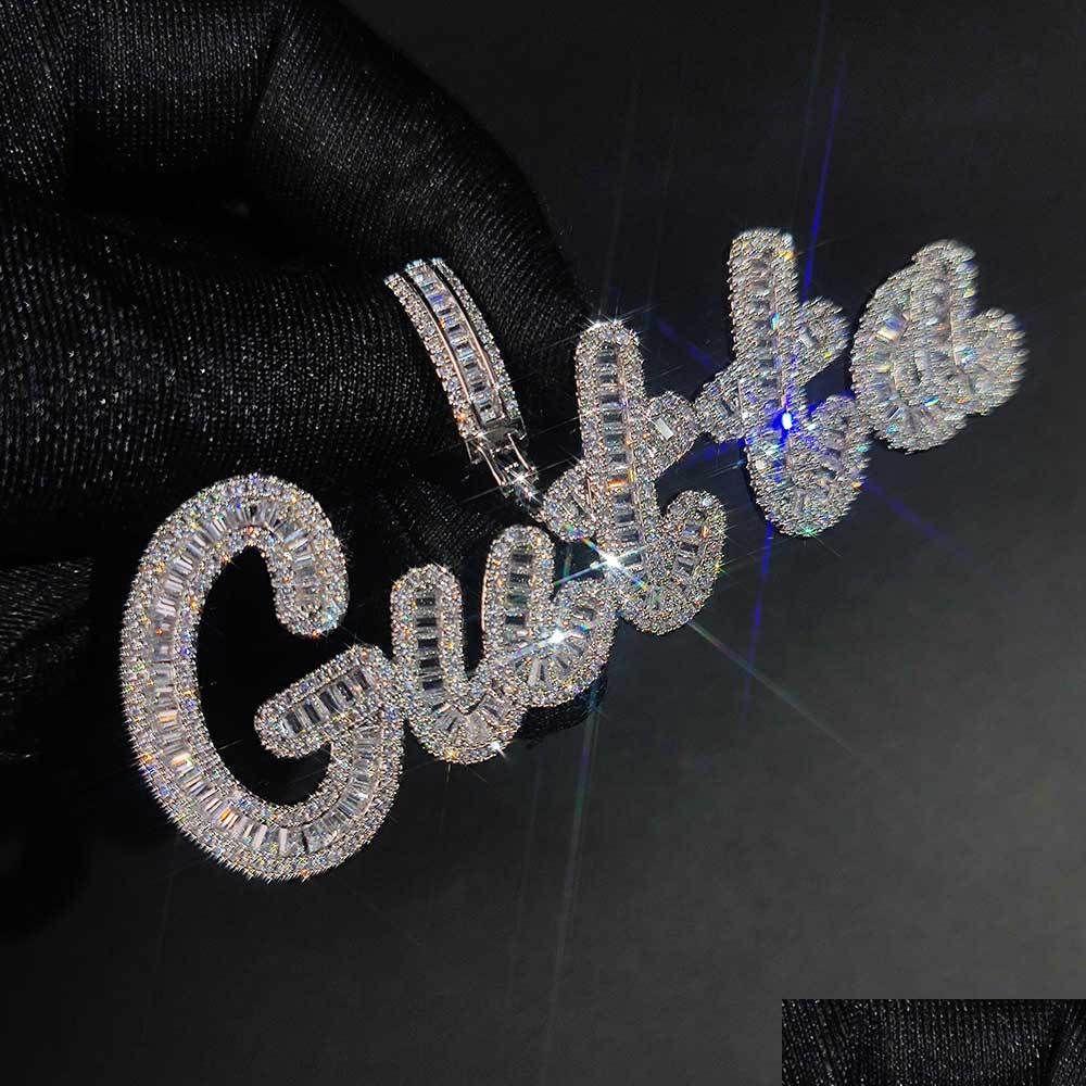 

Pendant Necklaces Topbling Az Custom Art Letters Name Necklace T Cubic Zircon Hip Hop 18K Real Gold Plated Jewelry Drop Delivery Pend Dhfl1