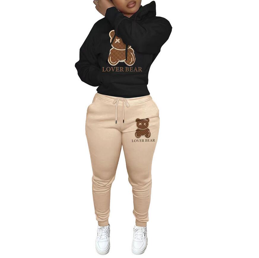 

Designer Women Tracksuits 2023 New Two Piece Set Thickened Hooded Bear Pattern Sweater Trousers Casual Sports
