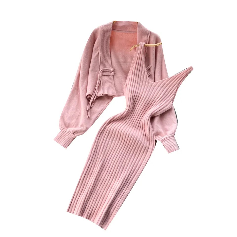 

Spring and autumn knitting suit women' short sweater shawl jacket + lady skirt two-piece set