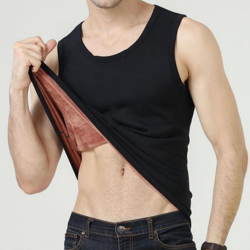 

Men's Tank Tops Fleece Vest Solid Color Thermal Simple Seamless Warm Men Underwear, Black